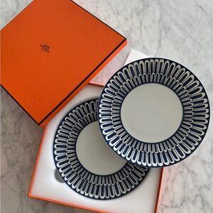 HERMES Bleus d'Ailleurs Dessert Plate Set of 2 Tableware BRAND NEW WITH BOX